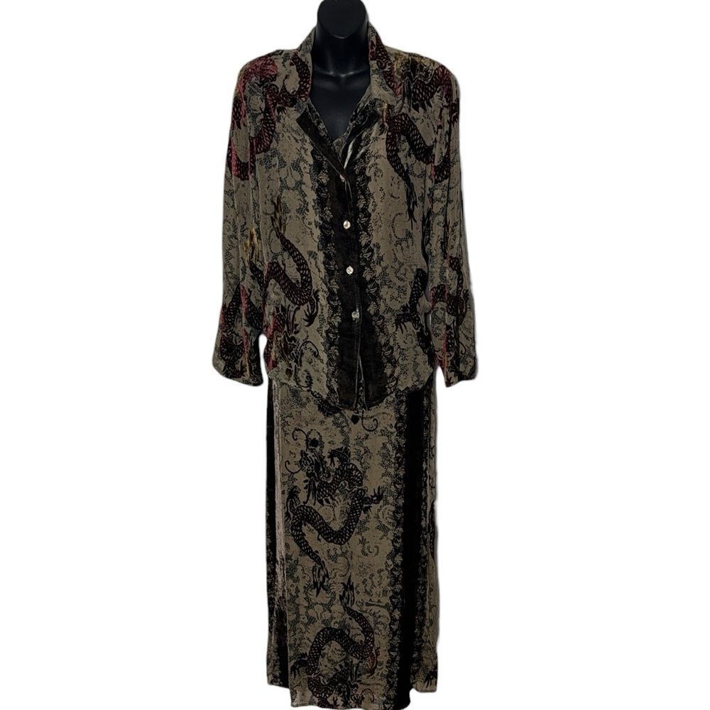 Citron Santa Monica women’s M/L 3 piece silk blend set‎ dragon velvet burnout